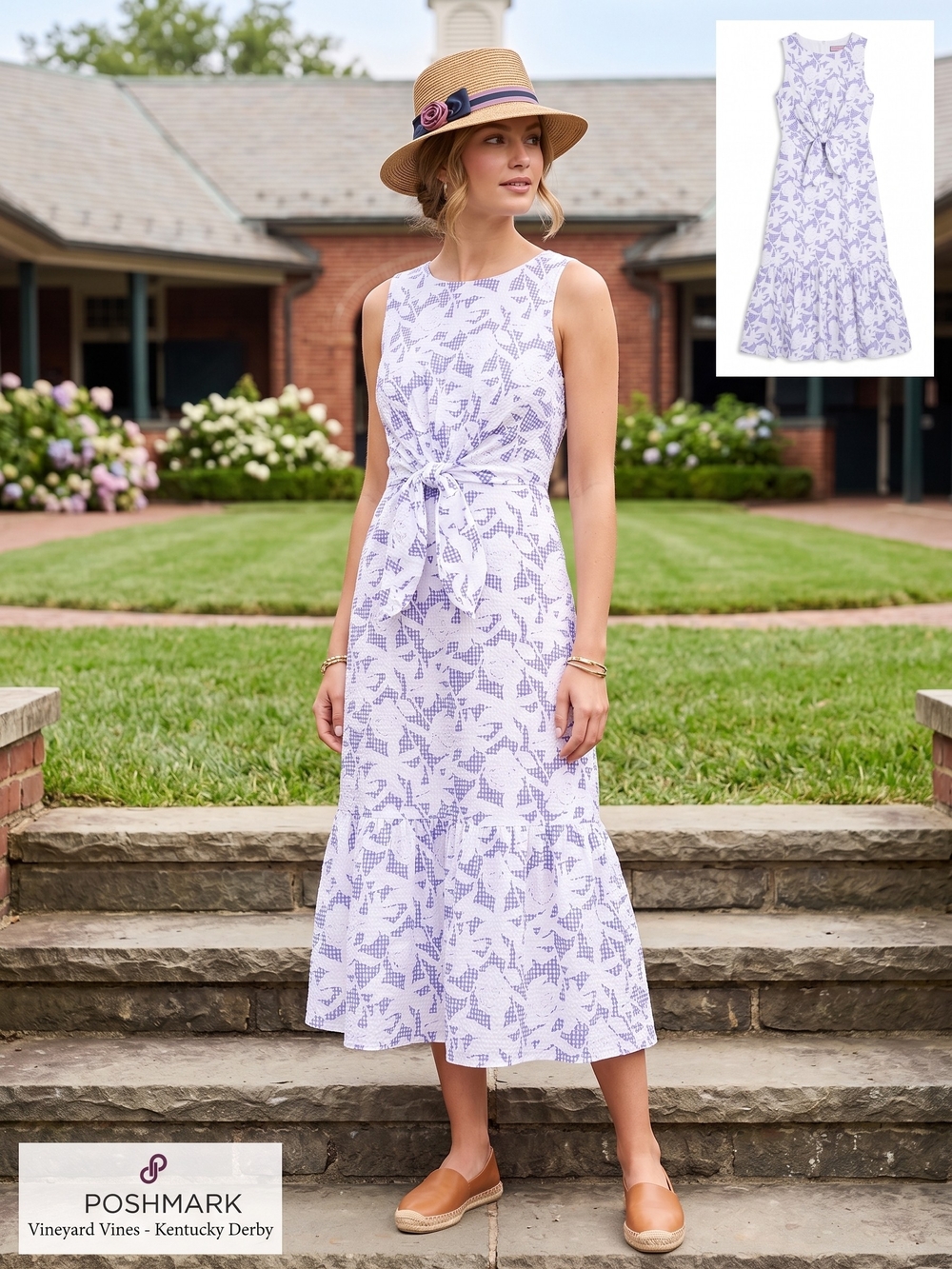 Vineyard Vines Floral Tie-Waist Midi Dress